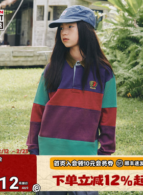 VISION童装  美式复古宽松拼色长袖POLO衫T恤男女儿童26春季新款
