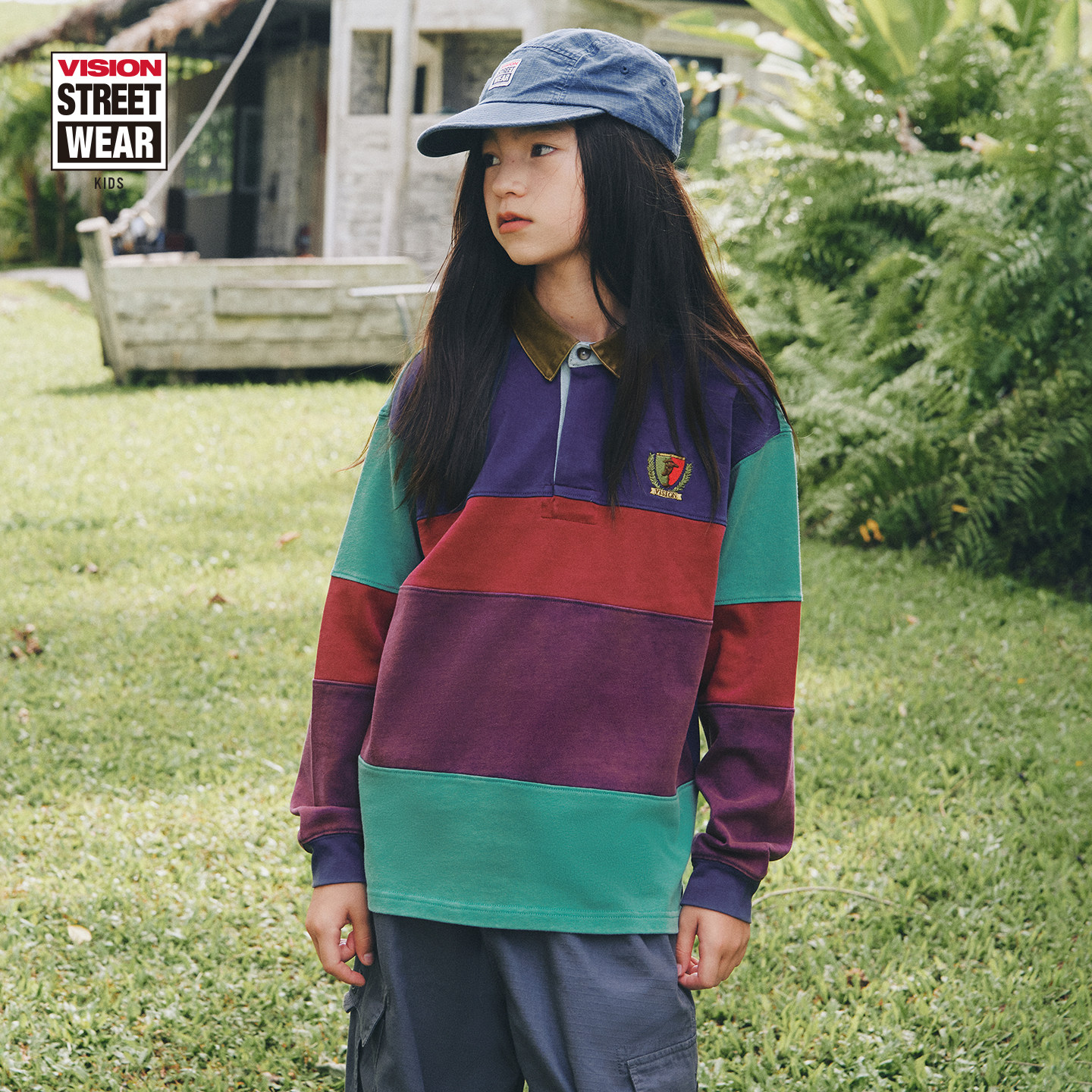 VISION童装  美式复古宽松拼色长袖POLO衫T恤男女儿童26春季新款,童装/婴儿装/亲子装,儿童POLO衫,淘宝优惠券,粉丝福利购,淘宝优惠卷