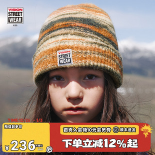 VISION童装 复古LOGO混纺保暖冷帽针织毛线帽男女儿童25冬新 美式