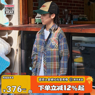 VISION KIDS 童装男女儿童秋冬美式宽松格纹工装休闲长袖衬衫外套