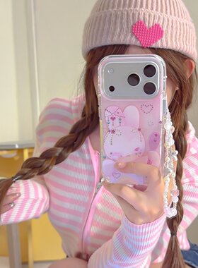 彩钻化妆米菲兔适用iPhone17promax手机壳ins风苹果16pro可爱超好看系列15新款少女心14小众外壳13手链保护套