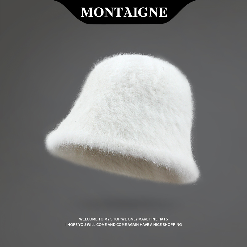 法国Montaigne/蒙田毛茸茸盆帽百搭兔毛渔夫帽女2024秋冬水桶帽子