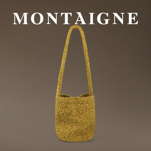 法国Montaigne/蒙田日系通勤毛呢单肩水桶斜挎包纯色系单肩秋冬包