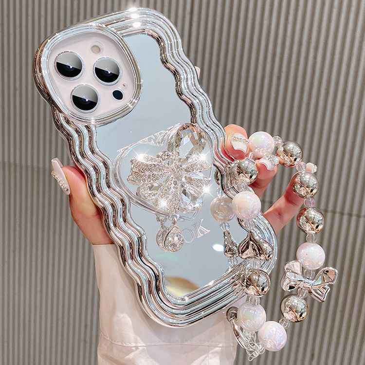 银色波纹适用苹果14promax的手机壳iPhone13新款隐形支架11手腕12