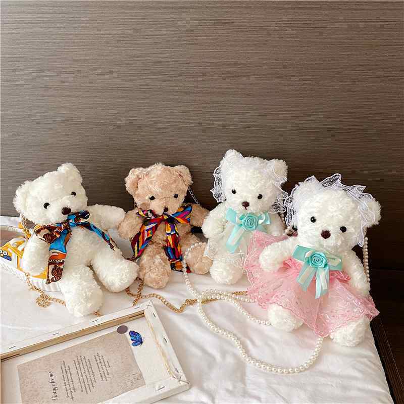 厂家公主小熊毛绒玩具单肩斜跨包布娃娃女生礼物泰迪小熊公仔