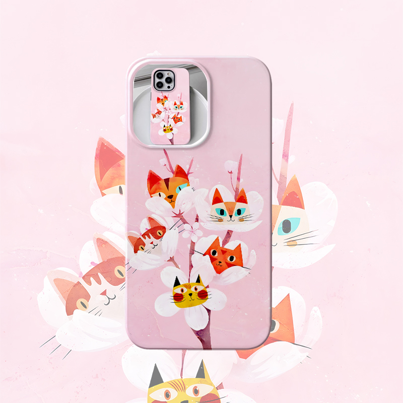 改良新中式风桃花猫咪头像 适用iPhone15promax手机壳华为nova11小米14红米硬壳vivoiqooneo7菲林壳苹果13pro