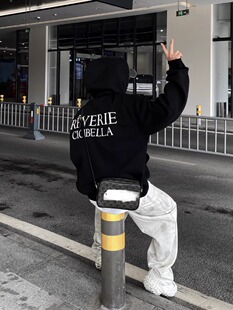 Cicibella 朴宰范同款字母印花宽松加绒加厚连帽卫衣 男女同款