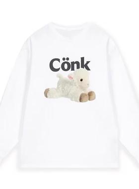 conklab小羊长袖T恤男薄款上衣夏潮牌休闲宽松纯棉体恤情侣打底衫