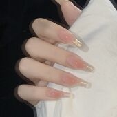 玫瑰森林 落日余晖2026新年穿戴甲手工冰透裸色显白网红美甲