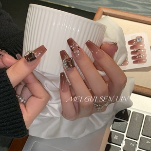 秋冬款 高级感新品 渐变紫美甲 法式 玫瑰森林秘果穿戴甲手工定制长款