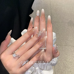 可拆卸美甲 长款 玫瑰森林暖冬烟花穿戴甲秋冬新款 高级感渐变法式