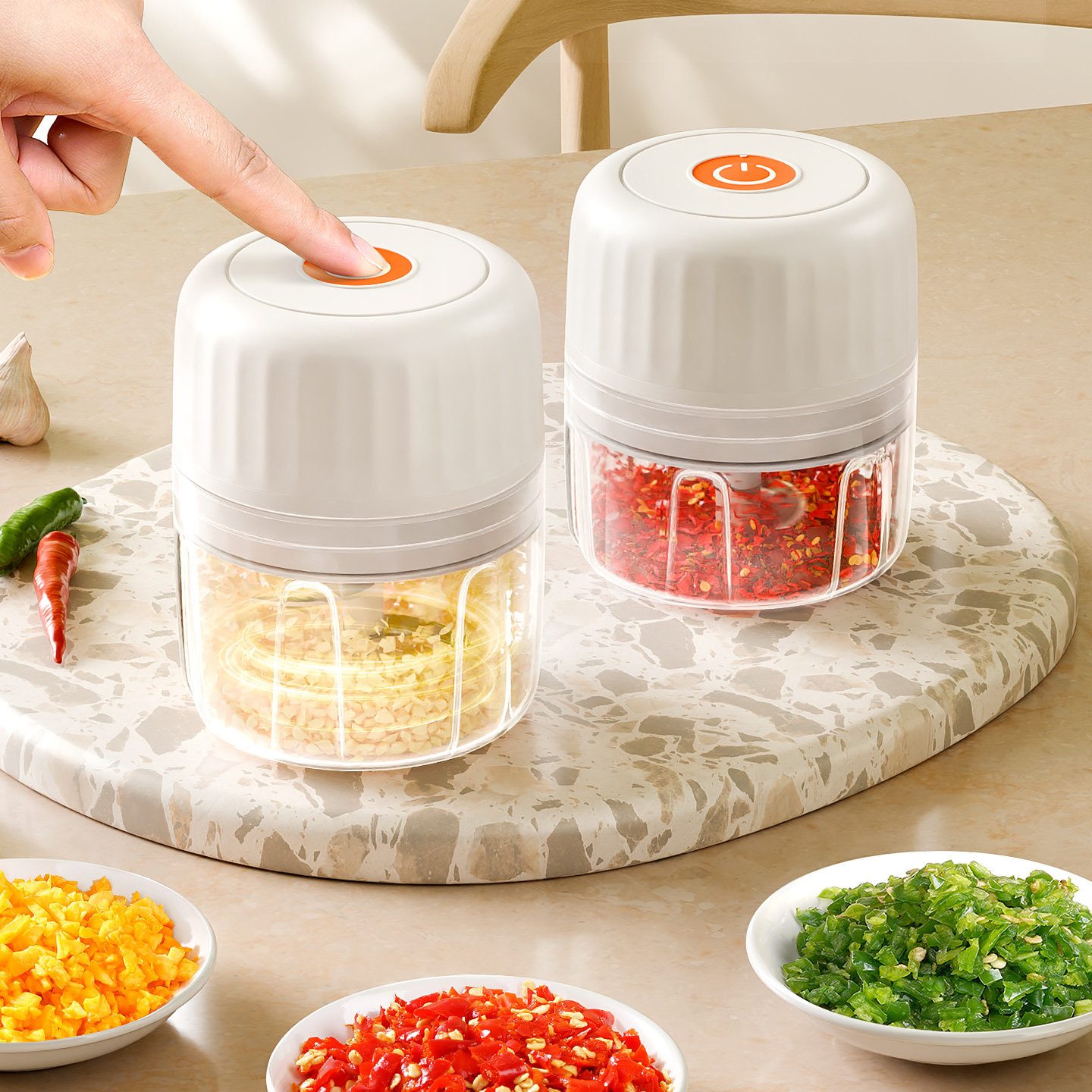 日本电动捣蒜器家用宝宝辅食机蒜泥神器搅碎机小型绞肉机料理机