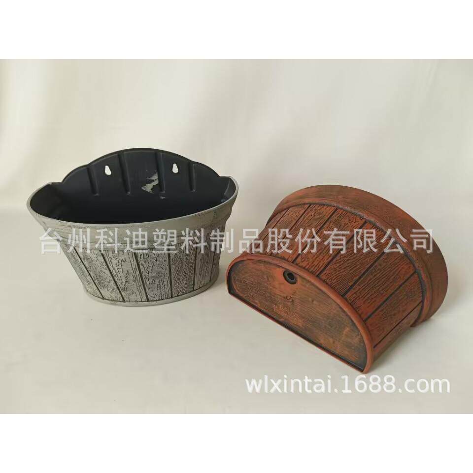 欧式古典风情阳台壁挂花盆挂墙半圆木纹塑料花盆绿萝吊兰花盆