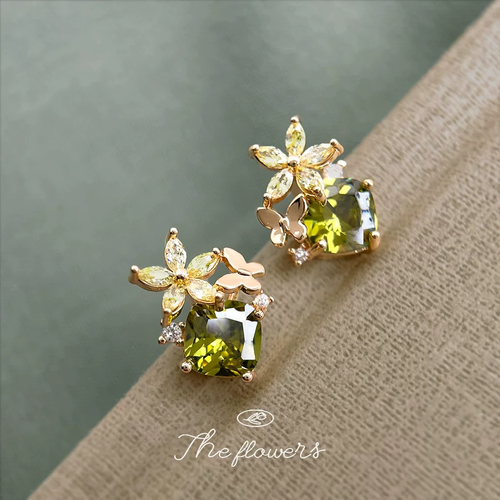 Свежие милые серьги с цирконами, серебро 925 пробы, 14 карат, украшение цветами