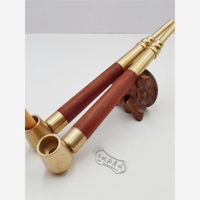 老式旱烟杆两用黄铜红木烟斗17公