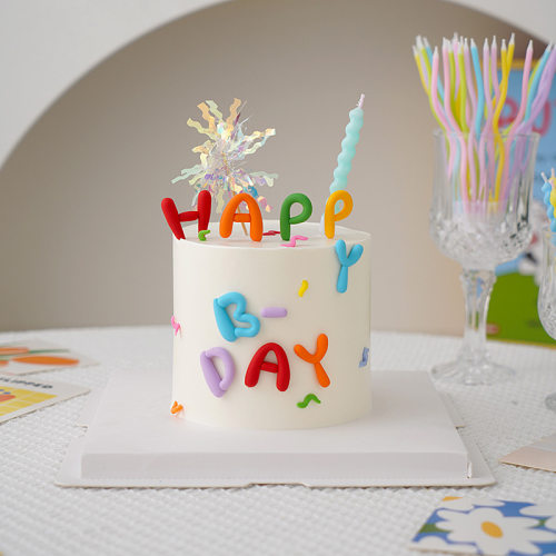 生日蛋糕装饰软胶字母HAPPY-B-DAY插件彩色蜡烛2025网红同款童趣