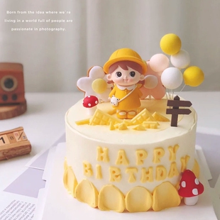 小黄人蘑菇头小王子公主蛋糕装饰雨衣男孩女孩儿童小朋友生日摆件