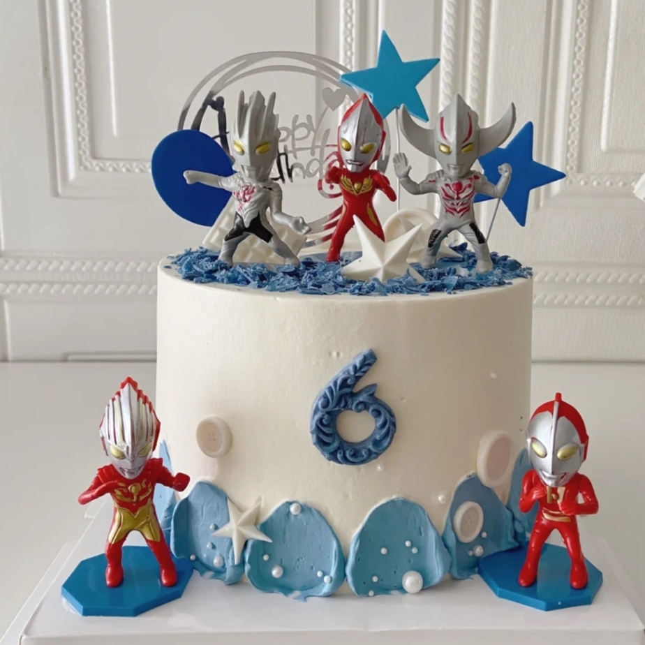 奥特曼打怪兽超人英雄蛋糕烘焙摆件男孩生日蛋糕恐龙公仔装饰卡通