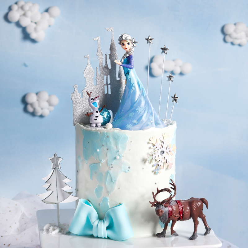 冰雪奇缘艾莎公主蛋糕烘焙装饰摆件城堡插件雪花模具珍珠爱心