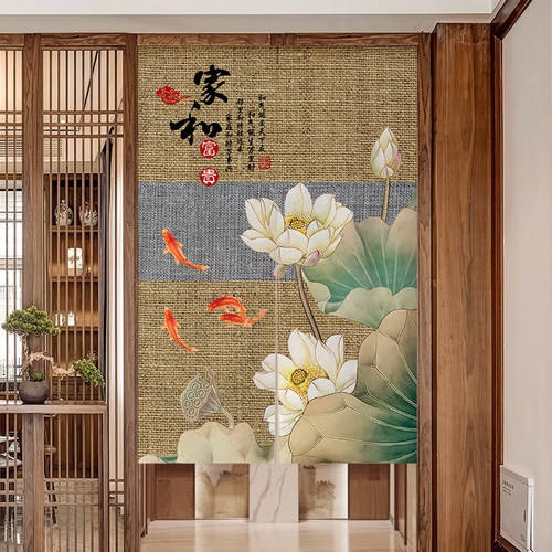 中式复古门帘古风遮挡帘免打孔禅意家用玄关卧室厨房卫生间隔断帘