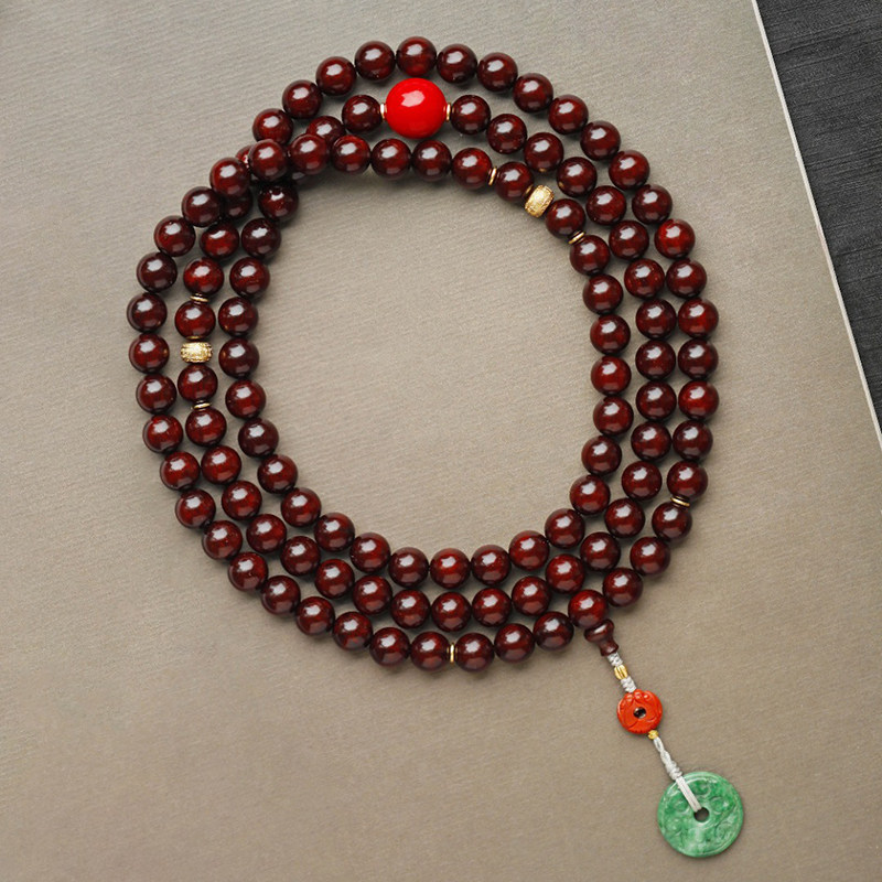 濮暹小叶紫檀手串108颗10mm男女士鸡血红高密度木质佛珠文玩手链