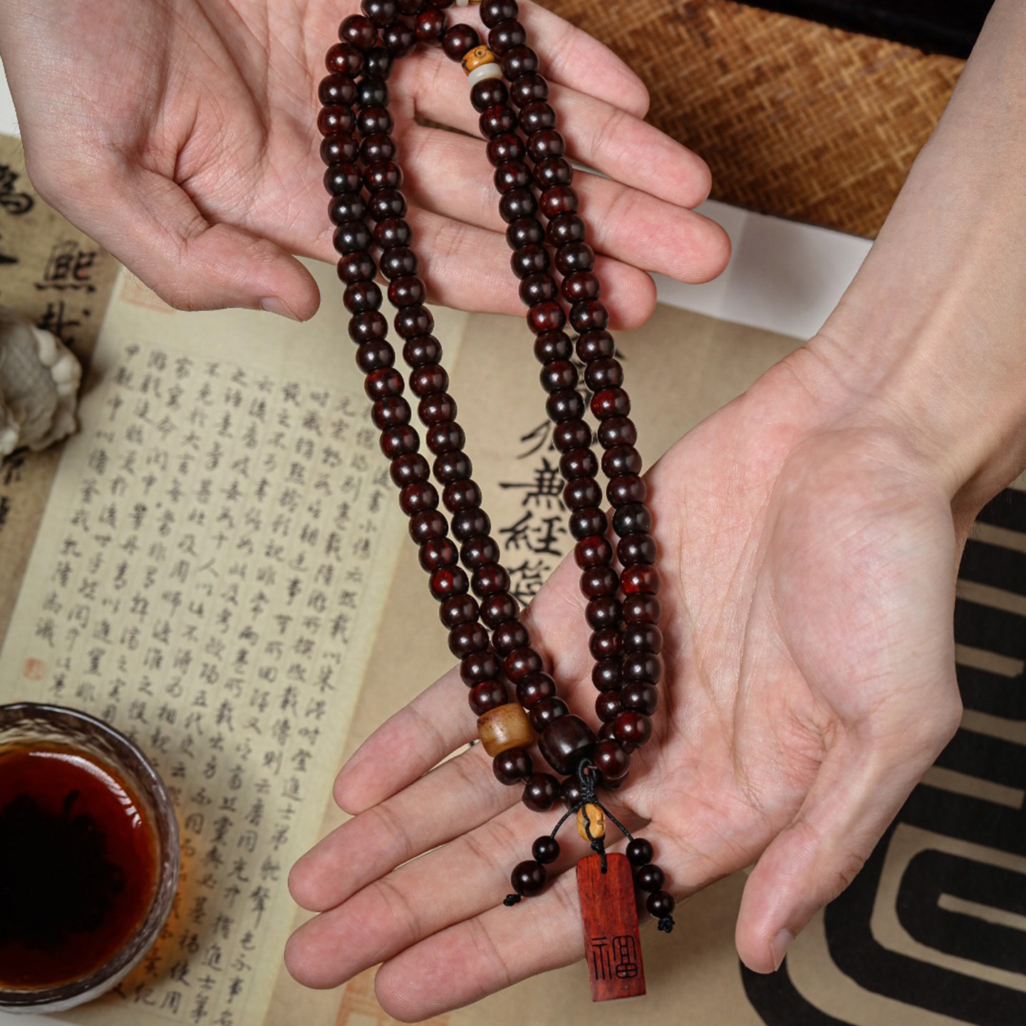 濮暹小叶紫檀手串男士108颗7*9mm真品老料木质佛珠手链盘玩解压女