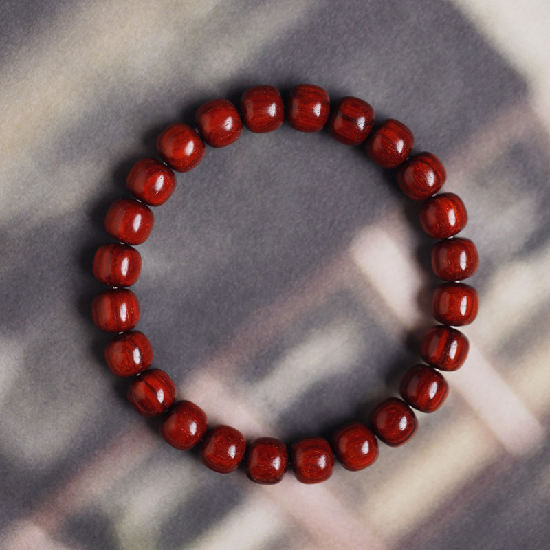 濮暹小叶紫檀手串女士老型珠子高密度鸡血红老料木质佛珠文玩手链