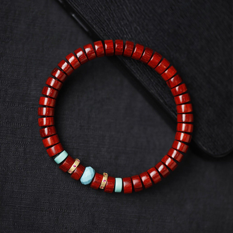 濮暹小叶紫檀手串女直切片珠高密度老料鸡血红旺运木质手链文玩盘