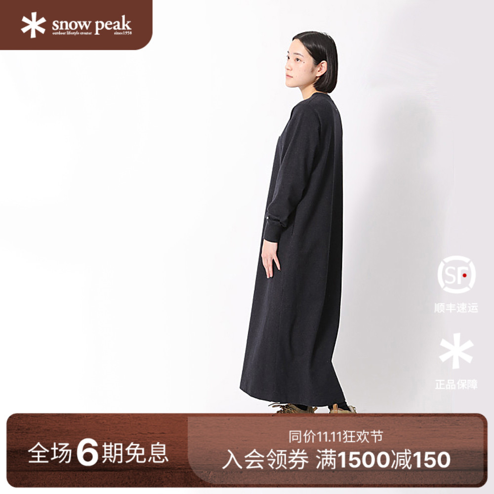 snowpeak雪峰2024秋Recycled厚连衣裙长袖女款长裙纯棉裙子