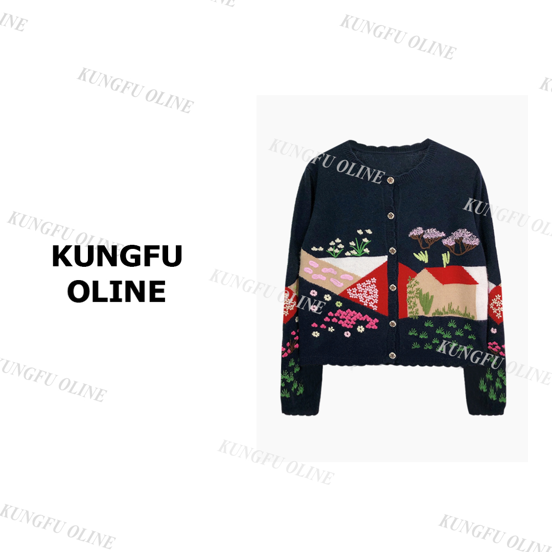 【小妖】KS17-73秋冬花花小房子开衫女复古提花上衣百搭针织衫