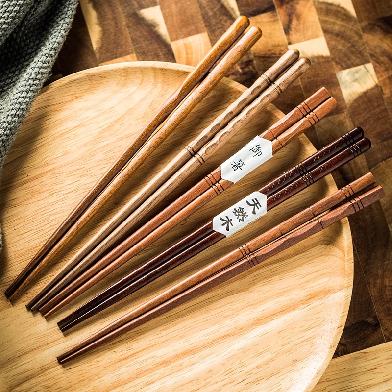 日式实木筷子防滑复古木筷长公筷尖头单双家用耐高温餐厅餐筷