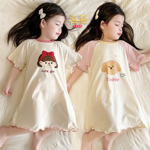 女童睡裙夏季卡通A类纯棉薄款儿童睡衣公主短袖透气家居服小女孩