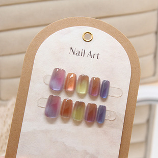 追光猫眼糖果色穿戴甲片可拆卸美甲片猫眼美甲贴片晕染指甲片分码