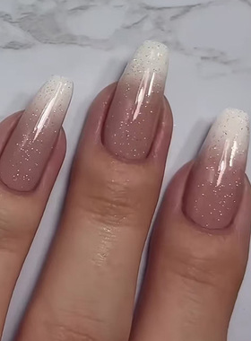 外贸白色细闪渐变百搭欧美ins风可拆卸美甲24片press on nails