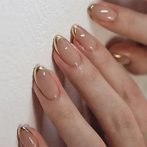 立体法式鎏金琥珀甜酷欧美风可拆卸穿戴甲24片press on nails