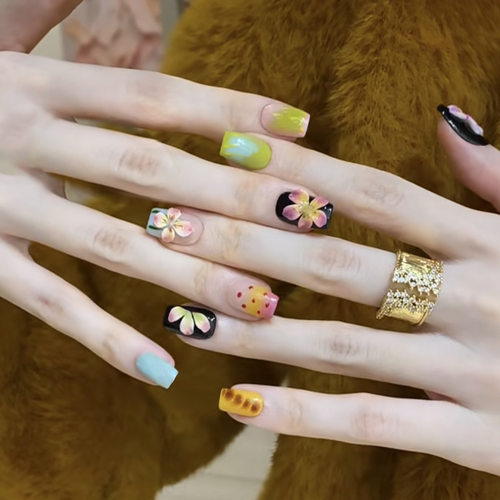 立体冰透晕染渐变清新花朵波点可拆卸穿戴甲30片press on nails