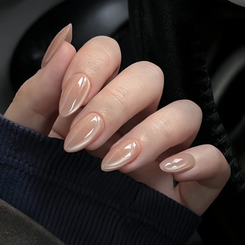 清透干净红棕色复古ins风可拆卸美甲片30片press on nails