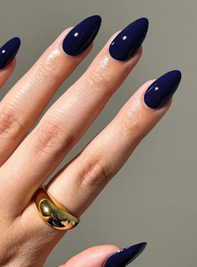 简约深邃海蓝气质显白短款杏仁甲欧美ins风美甲press on nails