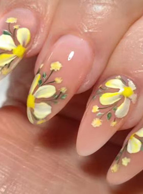 外贸夏日清新黄色花朵甜美显白可拆卸穿戴甲美甲片press on nail