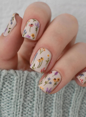 外贸清新甜美冰糯小花欧美风可拆卸美甲24片press on nails