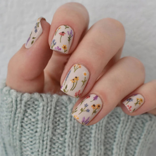 外贸清新甜美冰糯小花欧美风可拆卸美甲24片press nails