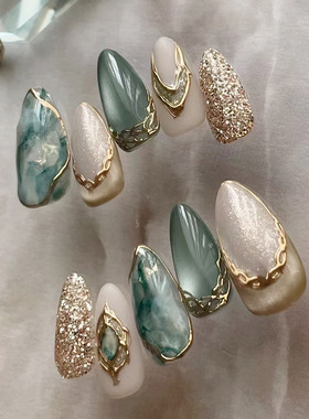 外贸立体猫眼不规则鎏金晕染可拆卸穿戴甲24片press on nails