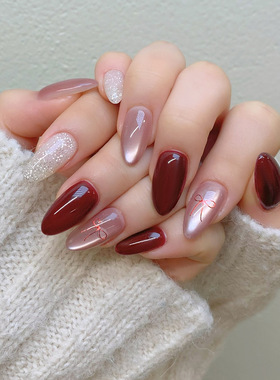 外贸猫眼细闪蝴蝶结温柔欧美风可拆卸美甲片24片press on nails