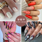 春夏清新时尚 欧美ins风爆闪亮片穿戴甲方形中长款 纯色亮眼假指甲