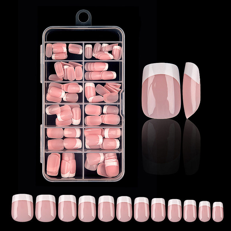 跨境亚马逊货源美甲贴片短款欧方形法式手指甲片欧美穿戴甲120片