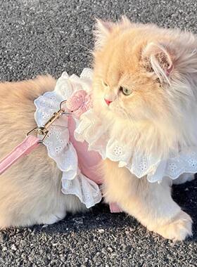 猫咪牵引绳可调节带小花JK裙宠物衣服胸背带外出专用防挣脱遛狗绳