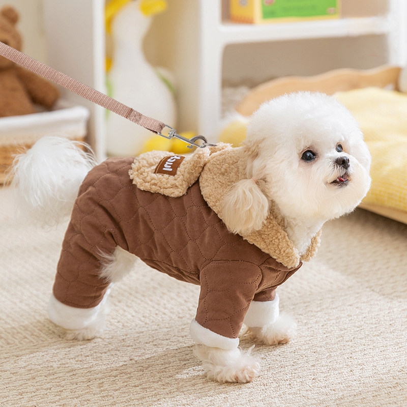 秋冬款加厚宠物四脚衣泰迪比熊博美雪纳瑞小型犬口袋棉服狗狗衣服