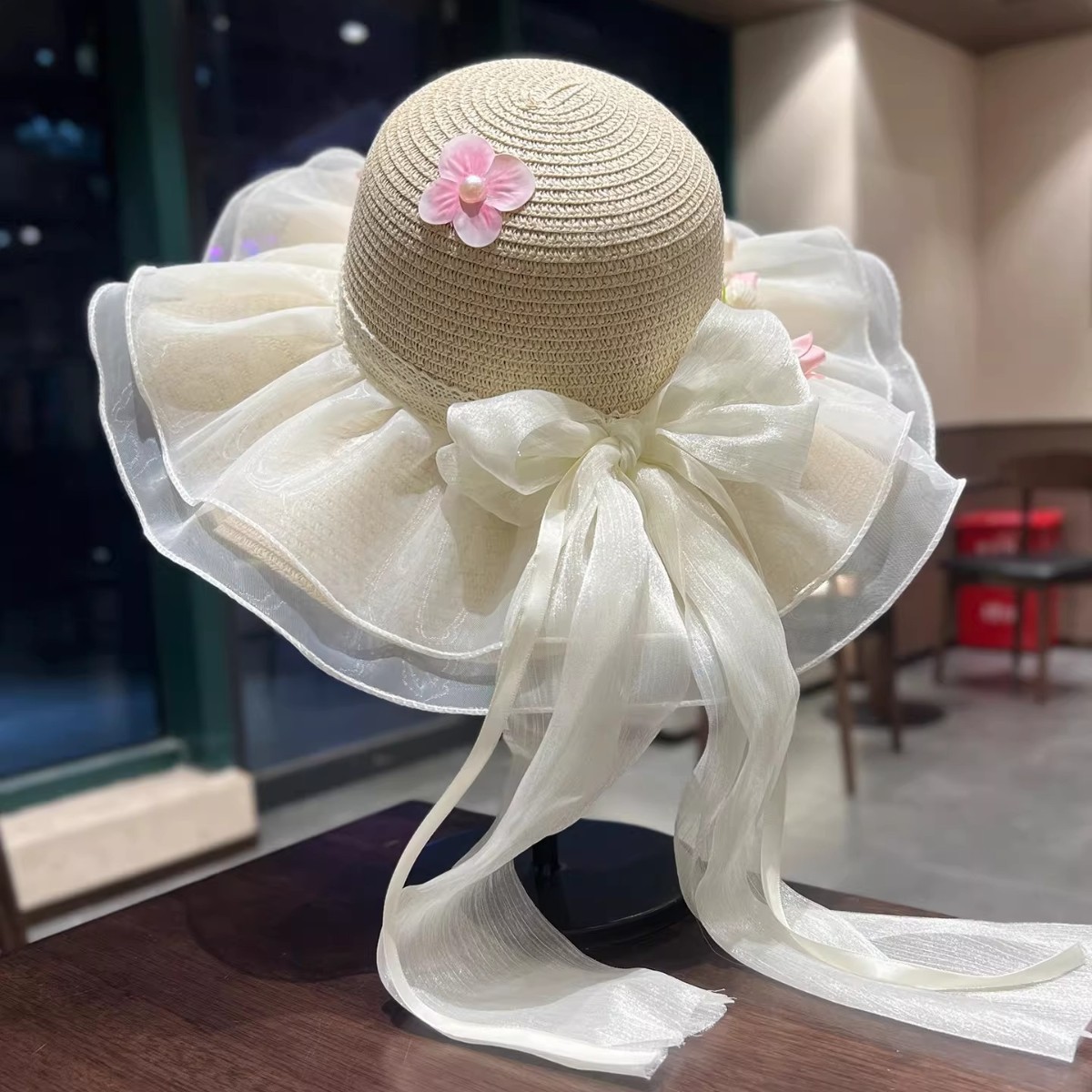 海边沙滩拍照草帽法式蕾丝蝴蝶女田园风花朵遮阳防晒帽子夏季度假