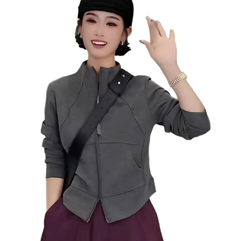 拉链女2026女款时尚春秋季长袖卫衣新款爆款上衣外套开衫洋气立领图片