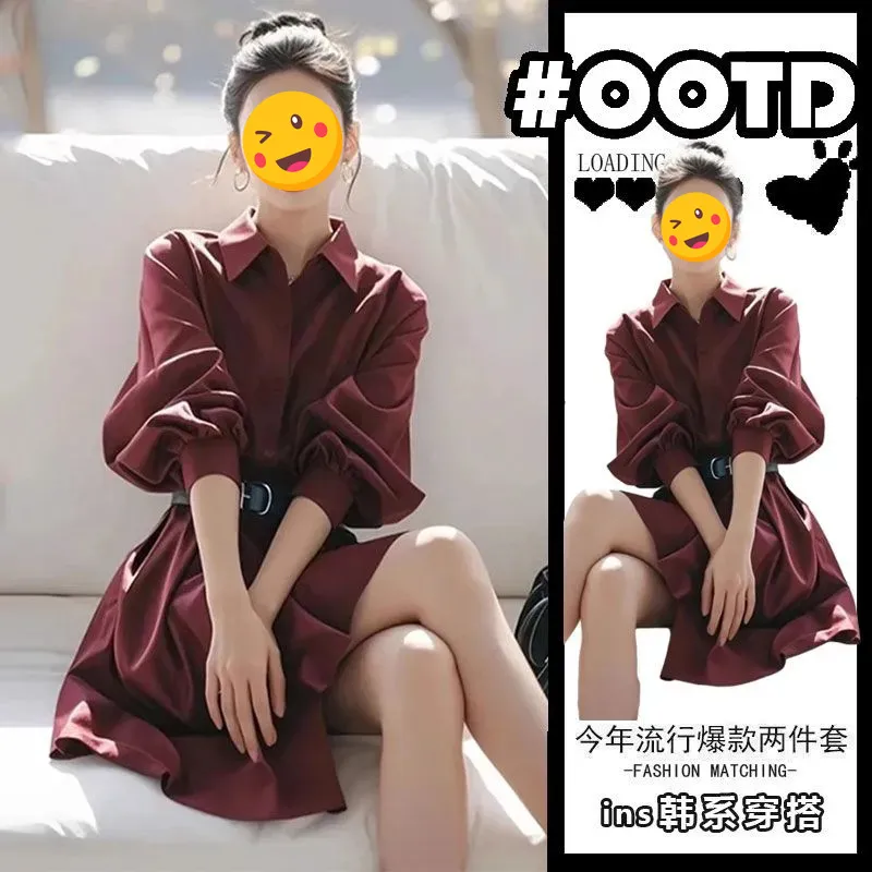 2025夏季新款韩版宽松减龄百搭衬衫裙女时尚休闲洋气单排扣连衣裙